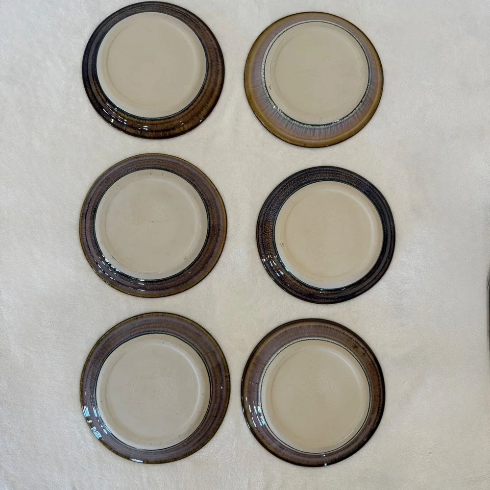 Ben Campbell Studio Pottery Signed Salad Plates Set of 6 Blue Glaze 8.25